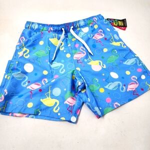 Surf Society Men's Swim Shorts Trunks Flamingo Dots Pattern Mesh Lining Medium